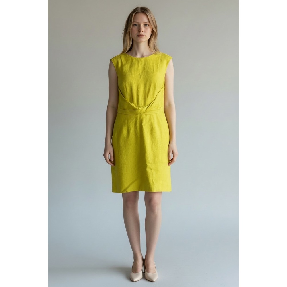 J.Crew Citron Yellow Linen Twist Front Sheath Dress Silk Lined 79818 Size 2